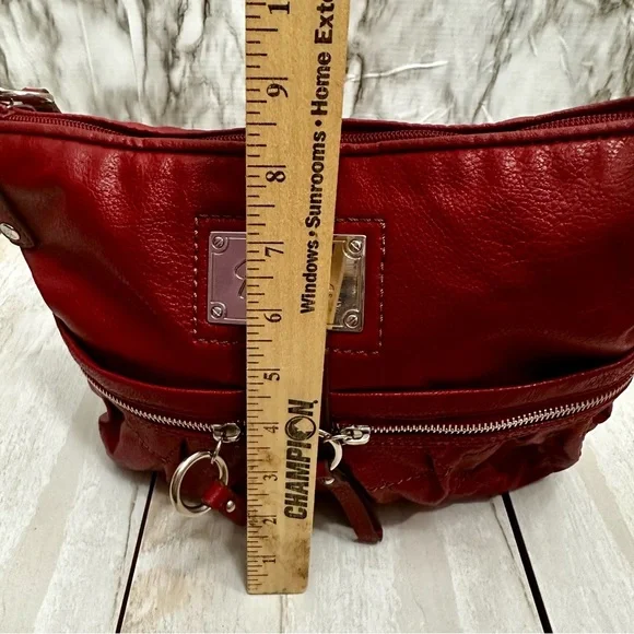 Relic Cherry Red Y2K Faux Leather Hobo Quilted Pocket Silver Accent Shoulder Bag - Picture 9 of 15
